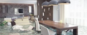 water damage in a living room