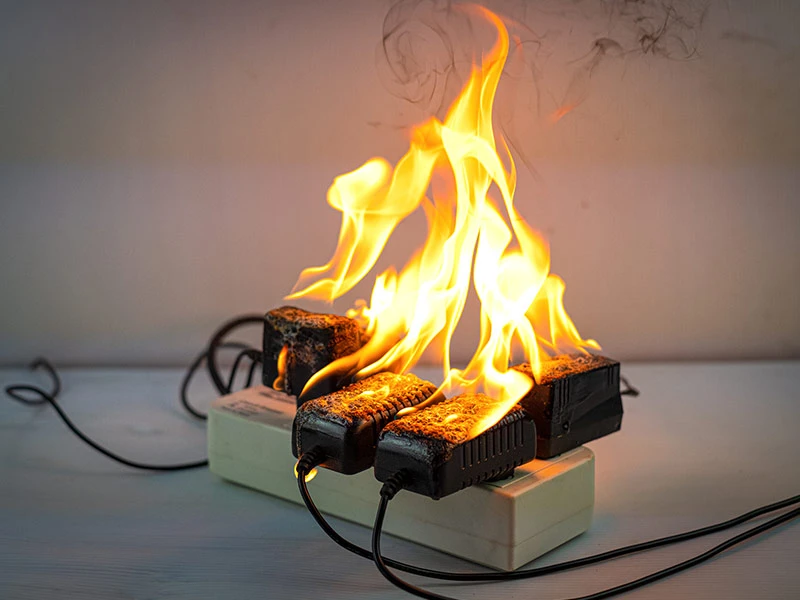 On fire adapter at plug Receptacle on white background