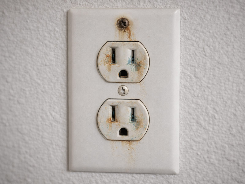 electrical outlet corrosion caused by water