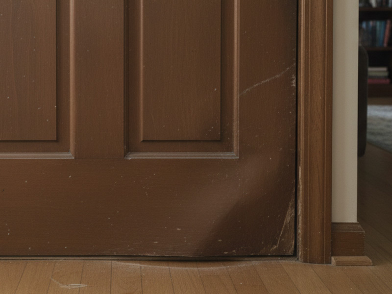 swollen wooden door from water damage