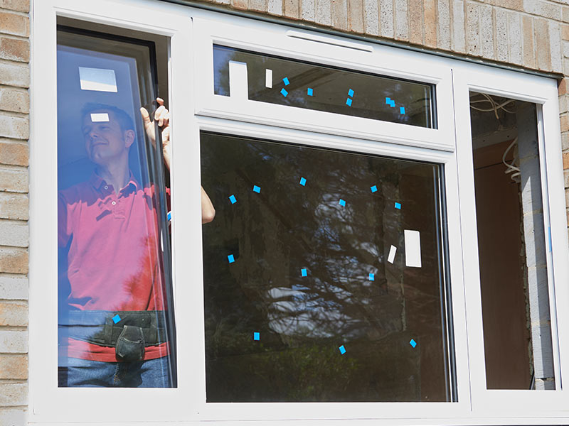 worker installing storm rated windows
