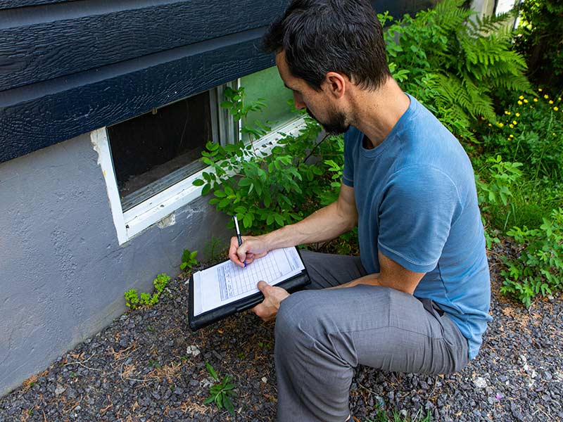 environmental home quality inspector filling in a form