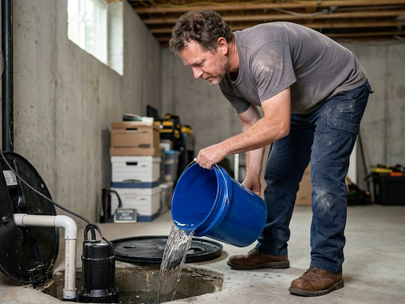 home owner pouring water into sump pump