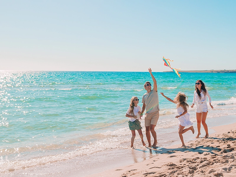 Young family on vacation have a lot of fun